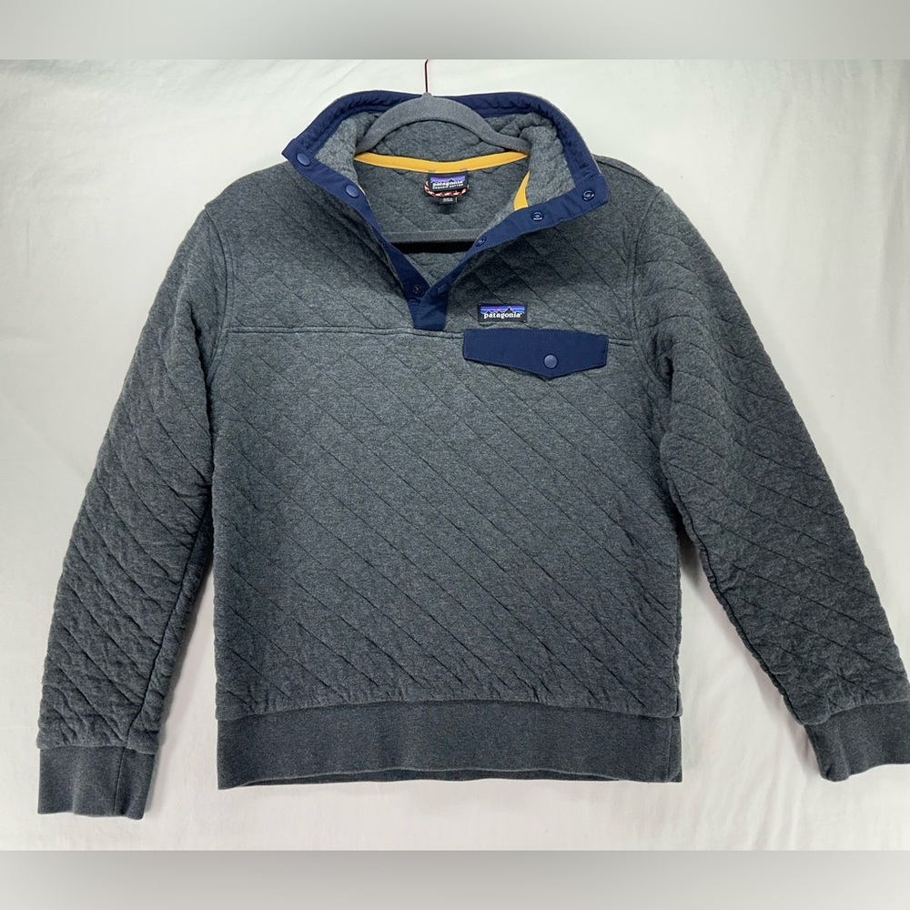Patagonia‎ Mens Gray Quilted Snap-T Pullover Sweater Organic Cotton Size Small